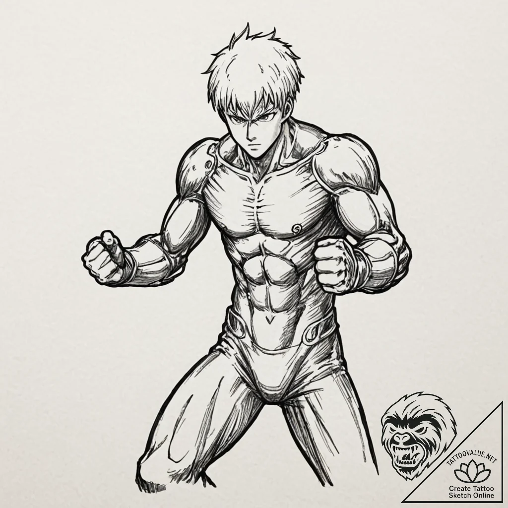 A sketch of genos from one-punch man, in a dy... - tattoo sketch (№1753019990_0, 20.07.2025 13:59) — tattoovalue.net