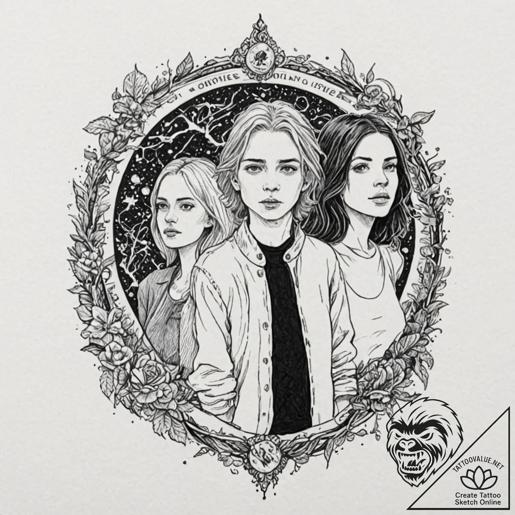 A sketch of the main characters from only lov... - tattoo sketch (№1753020154_0, 20.07.2025 14:02) — tattoovalue.net