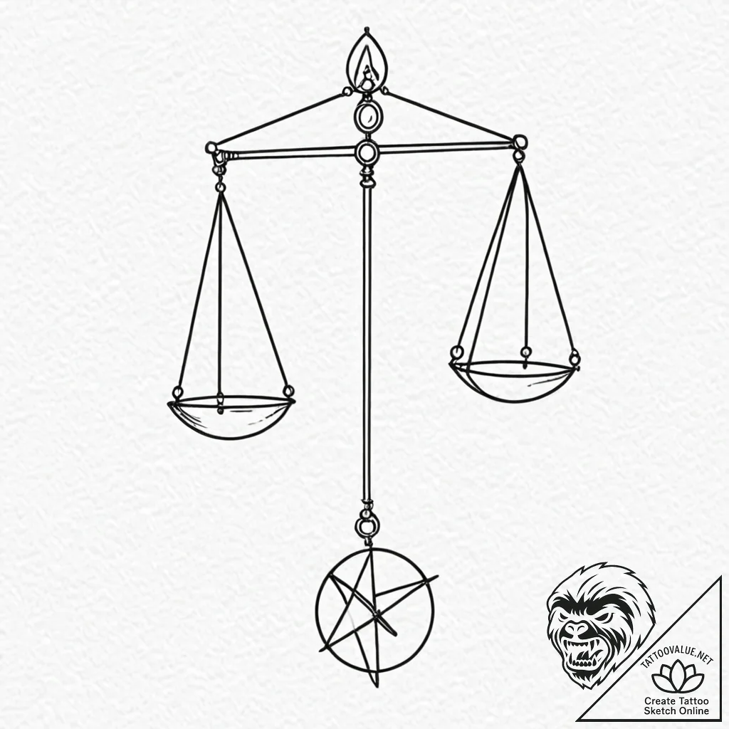 Tattoo sketch libra's scales depicted as a pe... - tattoo sketch (№1753020402_0, 20.07.2025 14:06) — tattoovalue.net