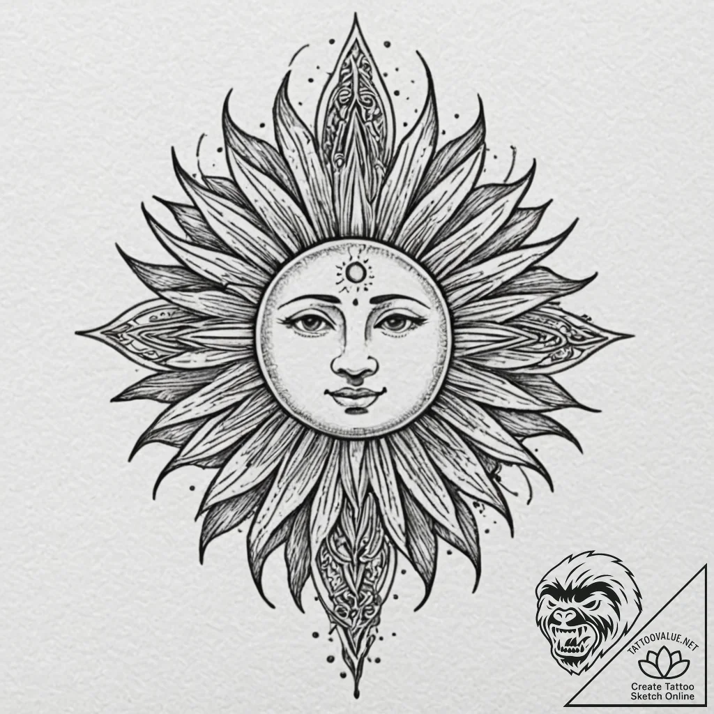 Tattoo sketch a single leo glyph radiating mi... - tattoo sketch (№1753020813_0, 20.07.2025 14:13) — tattoovalue.net