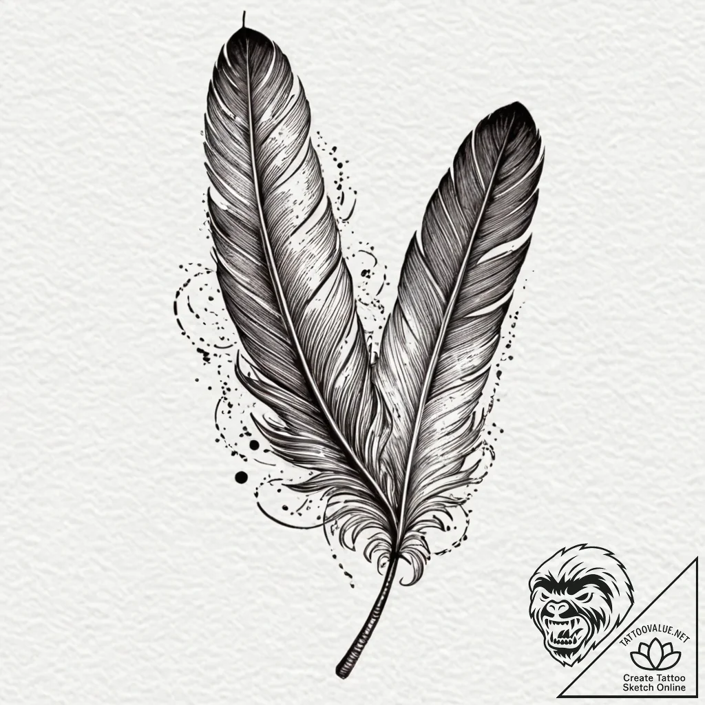 Tattoo sketch a small, elegant feather outlin... - tattoo sketch (№1753021726_0, 20.07.2025 14:28) — tattoovalue.net
