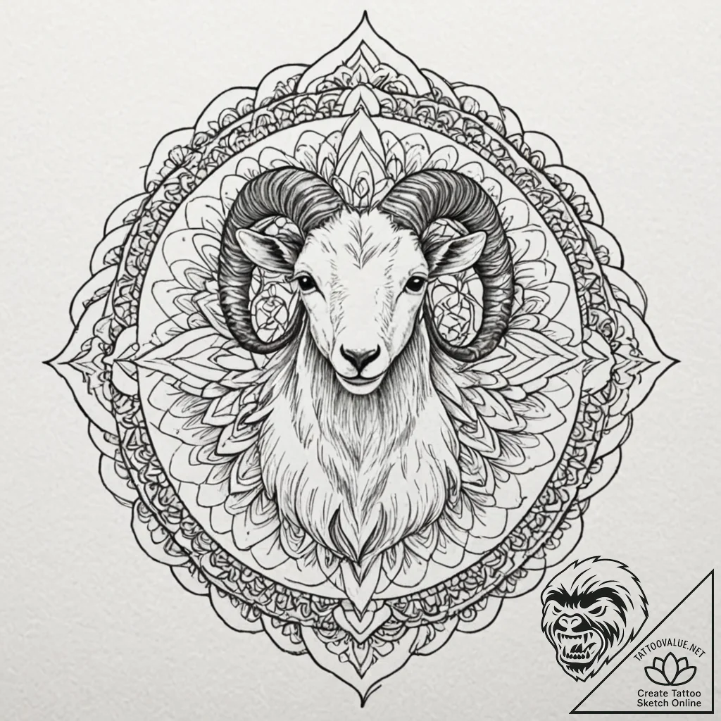 Goat, tattoo sketch design, black and white s... - tattoo sketch (№1753022638_0, 20.07.2025 14:43) — tattoovalue.net