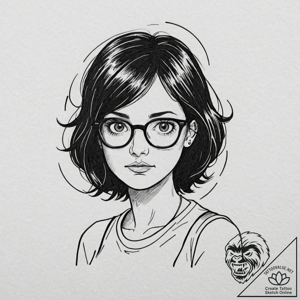 A linework tattoo of tina belcher from bob's... - tattoo sketch (№1753022805_0, 20.07.2025 14:46) — tattoovalue.net