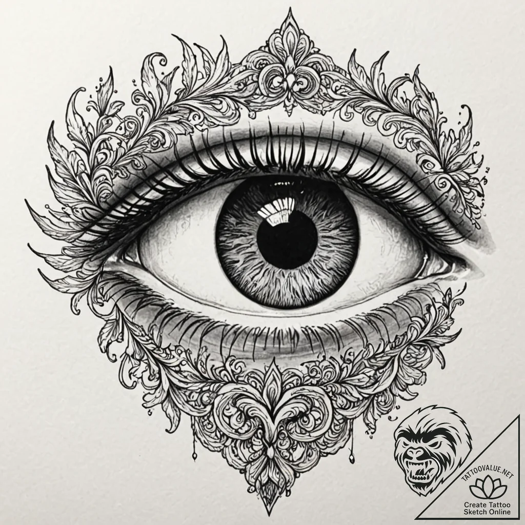 A photorealistic rendering of a human eye, sh... - tattoo sketch (№1753023554_0, 20.07.2025 14:59) — tattoovalue.net