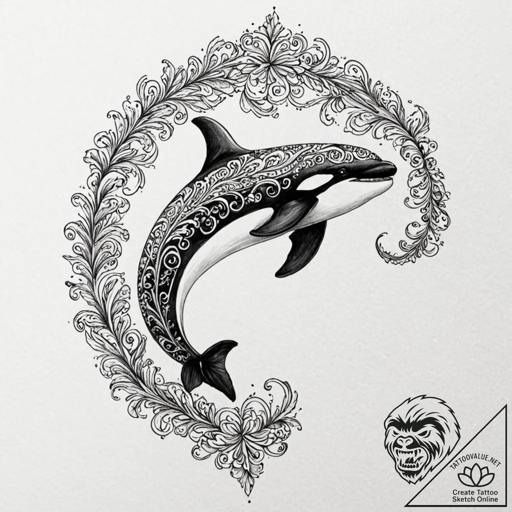 Killer whale, concept art for tattoo, on a cl... - tattoo sketch (№1753023884_0, 20.07.2025 15:04) — tattoovalue.net