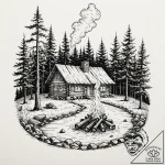 The interior of a log cabin with a fire roari… – tattoo sketch (№1753023967_0, 20.07.2025 15:06) — tattoovalue.net