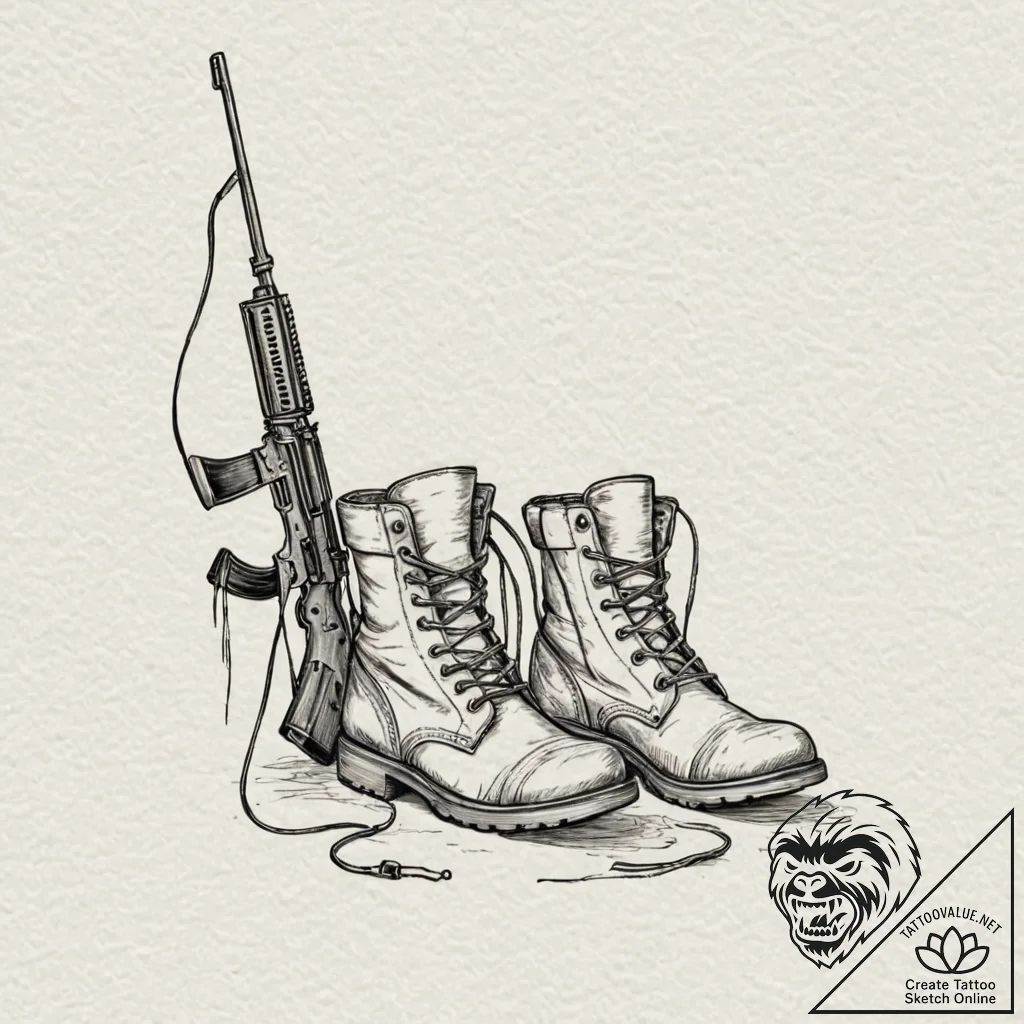 Tattoo design a pair of combat boots standing... - tattoo sketch (№1753024381_0, 20.07.2025 15:13) — tattoovalue.net