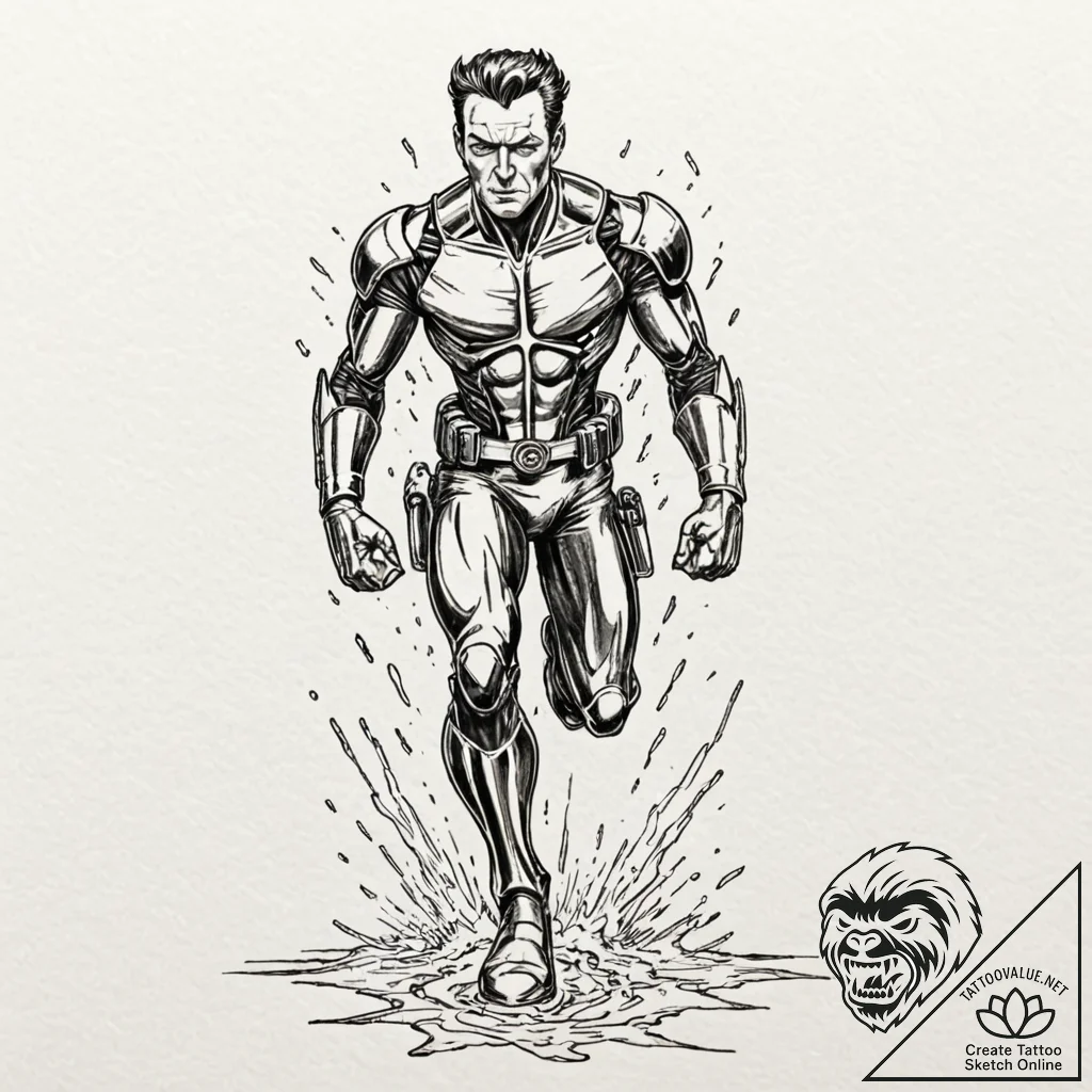 124. a graphic novel panel of the t-1000 emer... - tattoo sketch (№1753024546_0, 20.07.2025 15:15) — tattoovalue.net