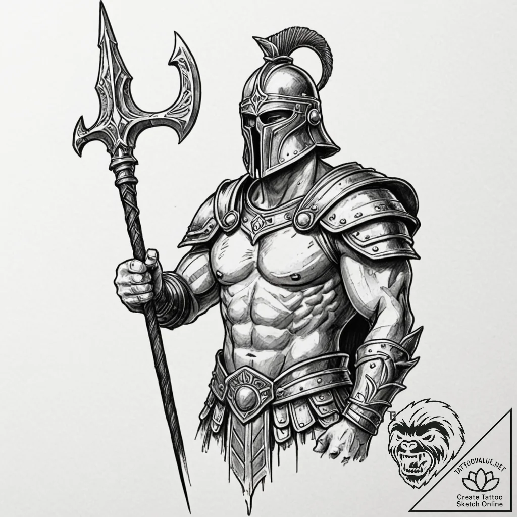 Tattoo sketch a gladiator's armored arm holdi... - tattoo sketch (№1753024712_0, 20.07.2025 15:18) — tattoovalue.net
