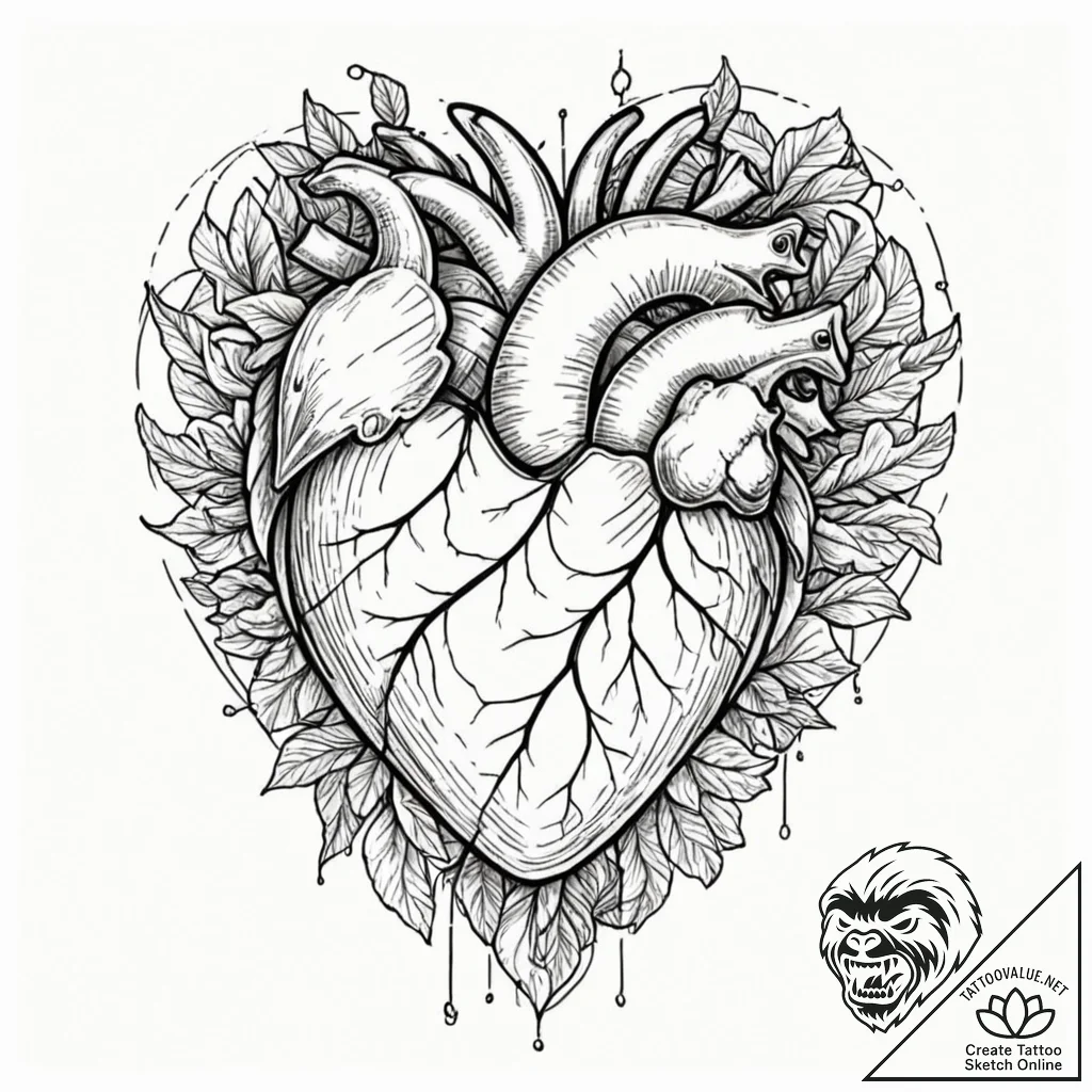 Tattoo sketch a deconstructed heart, showing... - tattoo sketch (№1753024794_0, 20.07.2025 15:19) — tattoovalue.net