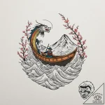 A shot of a lone fisherman in a small boat on… – tattoo sketch (№1753024879_0, 20.07.2025 15:21) — tattoovalue.net