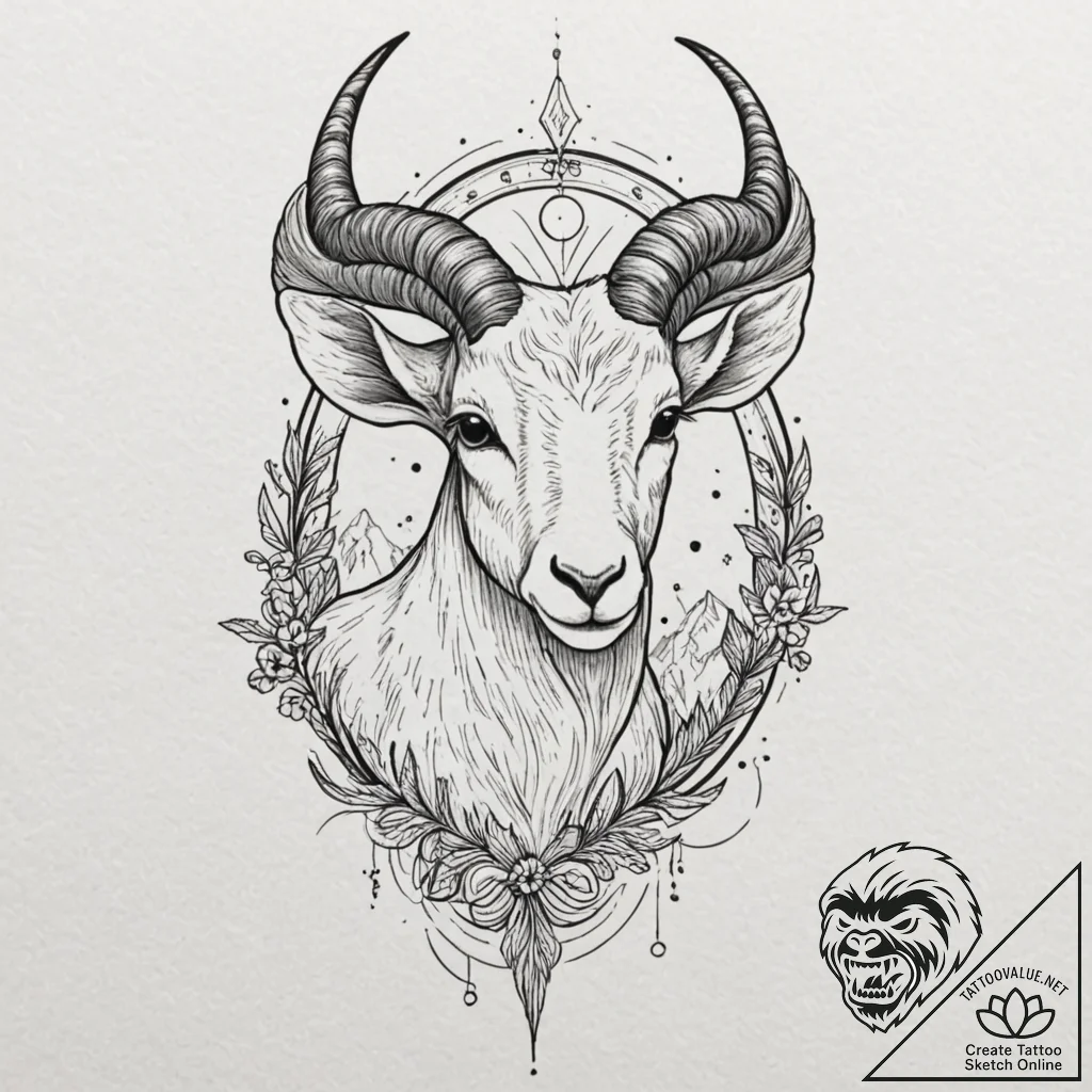 Tattoo design a capricorn goat-fish, with a m... - tattoo sketch (№1753025375_0, 20.07.2025 15:29) — tattoovalue.net