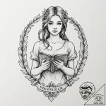 Tattoo design a virgo maiden, holding a book… – tattoo sketch (№1753026281_0, 20.07.2025 15:44) — tattoovalue.net