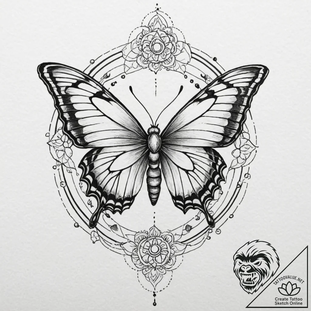 Tattoo design a caterpillar transforming into... - tattoo sketch (№1753026365_0, 20.07.2025 15:46) — tattoovalue.net
