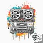Tape recorder, tattoo line art, black outline… – tattoo sketch (№1753026695_0, 20.07.2025 15:51) — tattoovalue.net