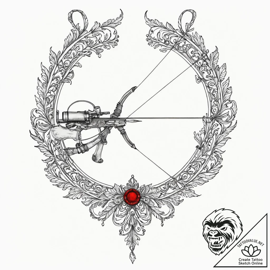 A sketch of hawkeye, drawing his bow, focused... - tattoo sketch (№1753027189_0, 20.07.2025 15:59) — tattoovalue.net