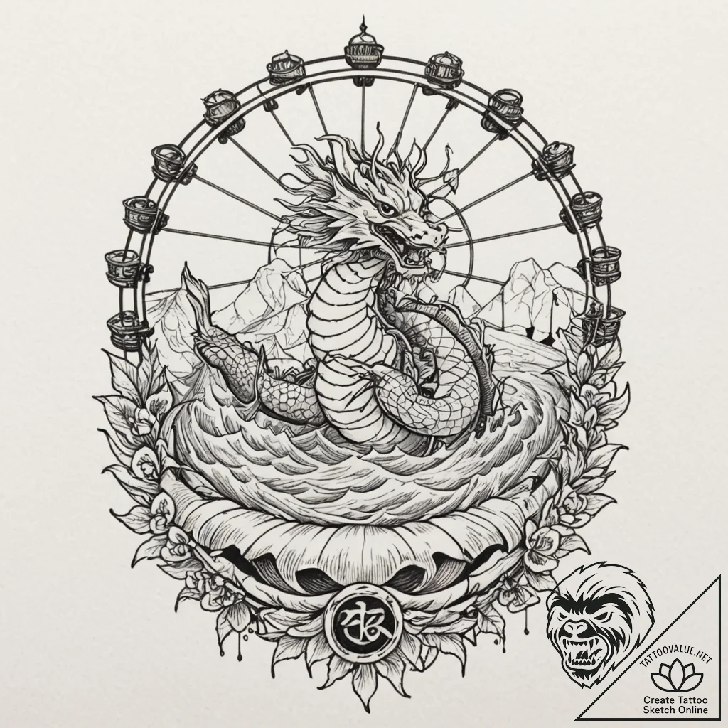 A nighttime shot of a carnival, with the ferr... - tattoo sketch (№1753027271_0, 20.07.2025 16:01) — tattoovalue.net