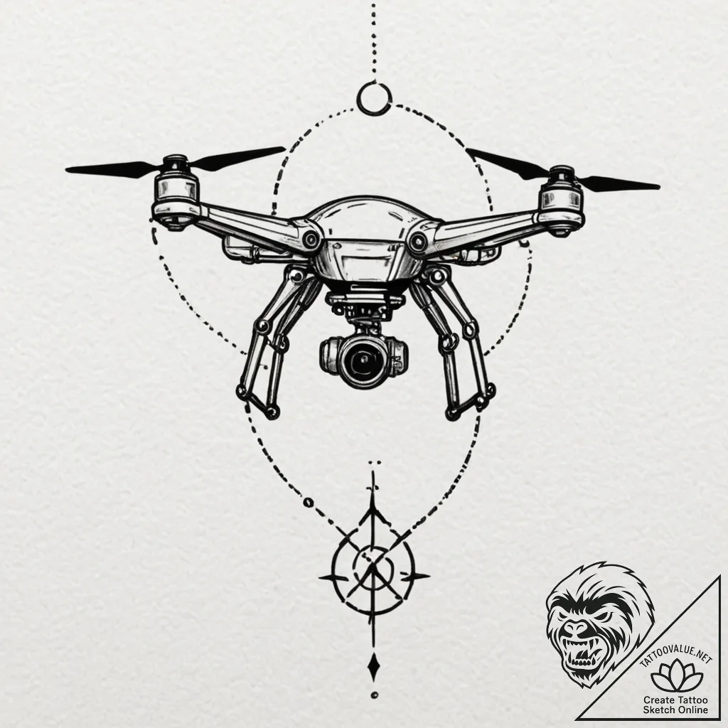 Tattoo sketch a small, stylized drone with gl... - tattoo sketch (№1753027603_0, 20.07.2025 16:06) — tattoovalue.net