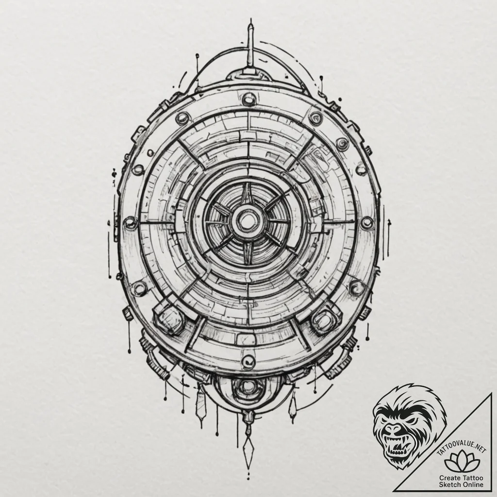 A linework sketch of the flux capacitor, blue... - tattoo sketch (№1753028262_0, 20.07.2025 16:17) — tattoovalue.net