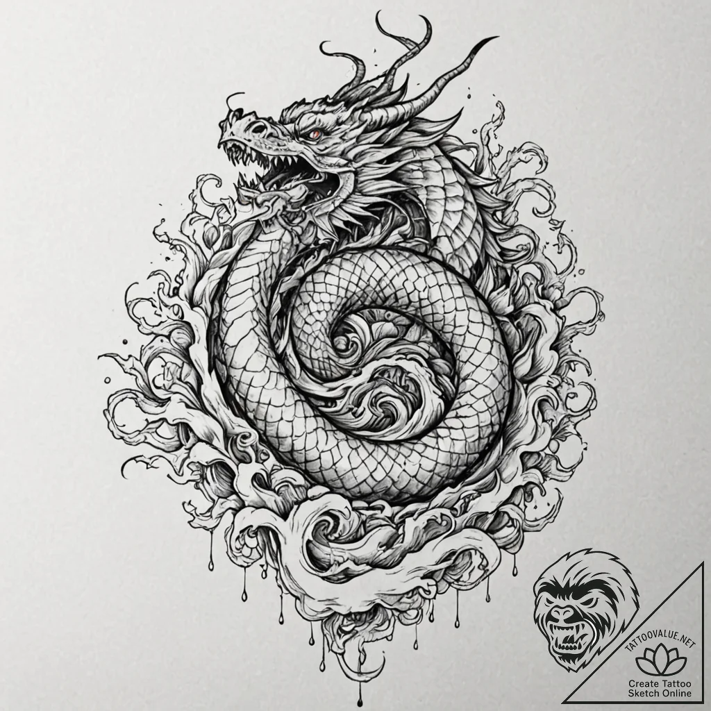 Trash polka composition of a nazgûl on its fe... - tattoo sketch (№1753028428_0, 20.07.2025 16:20) — tattoovalue.net