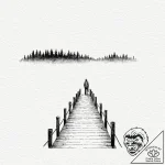 A lone figure standing at the end of a pier o… – tattoo sketch (№1753029094_0, 20.07.2025 16:31) — tattoovalue.net