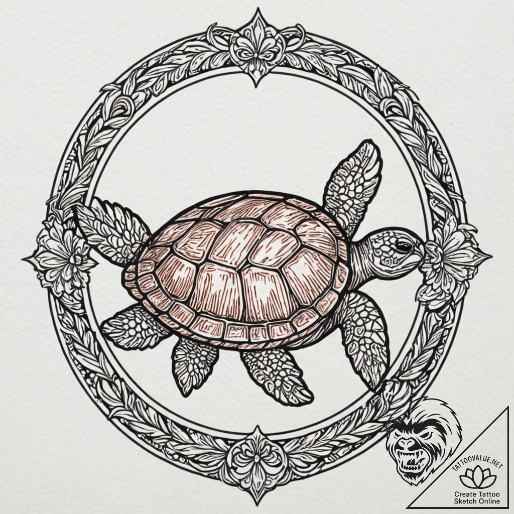Turtle, tattoo drawing outline, on a clean wh... - tattoo sketch (№1753029178_0, 20.07.2025 16:32) — tattoovalue.net