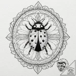 A detailed macro shot of a ladybug on a green… – tattoo sketch (№1753029342_0, 20.07.2025 16:35) — tattoovalue.net