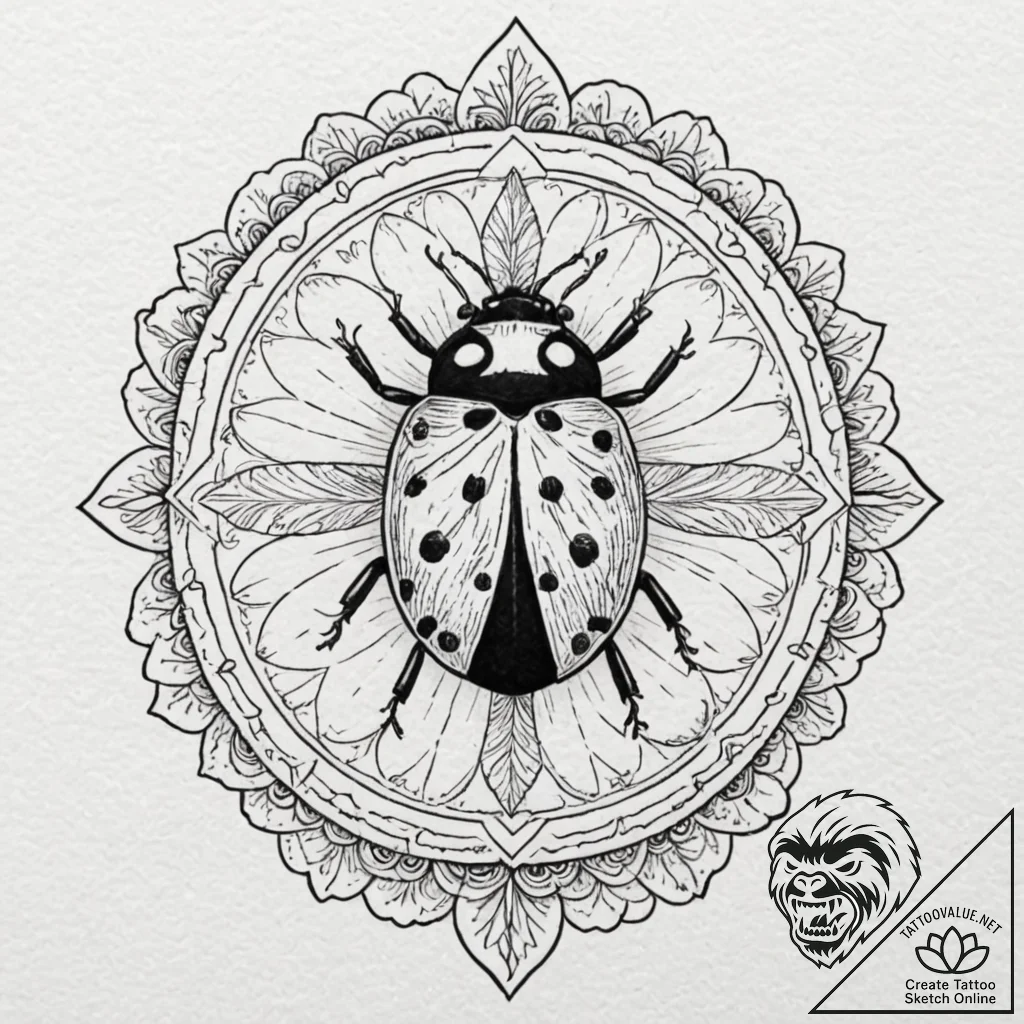 A detailed macro shot of a ladybug on a green... - tattoo sketch (№1753029342_0, 20.07.2025 16:35) — tattoovalue.net