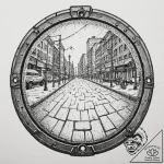 A detailed shot of a manhole cover on a wet c… – tattoo sketch (№1753029842_0, 20.07.2025 16:44) — tattoovalue.net