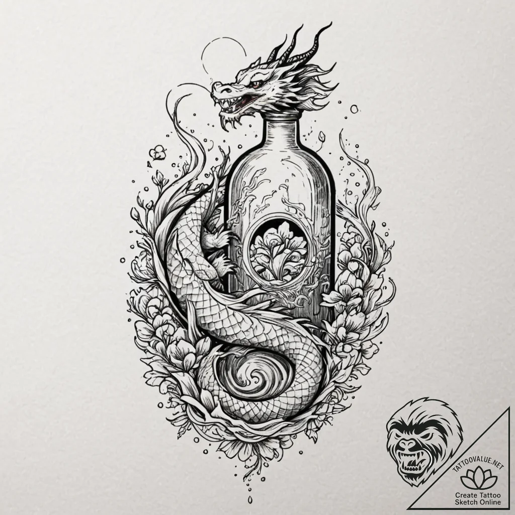 A linework tattoo of a bottle of felix felici... - tattoo sketch (№1753029924_0, 20.07.2025 16:45) — tattoovalue.net