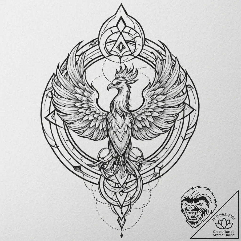 Tattoo sketch a phoenix rising from subtle fl... - tattoo sketch (№1753030088_0, 20.07.2025 16:48) — tattoovalue.net