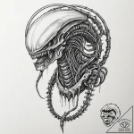 111. graphic novel style tattoo of a xenomorp… – tattoo sketch (№1753030999_0, 20.07.2025 17:03) — tattoovalue.net
