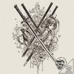 A linework tattoo of two crossed samurai swor… – tattoo sketch (№1753031082_0, 20.07.2025 17:04) — tattoovalue.net
