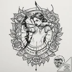A person practicing archery, aiming at a targ… – tattoo sketch (№1753031164_0, 20.07.2025 17:06) — tattoovalue.net