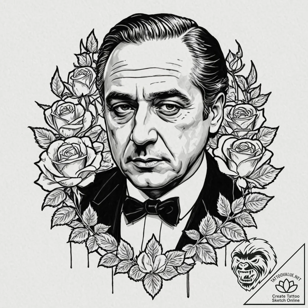 A chicano style portrait of don vito corleone... - tattoo sketch (№1753031742_0, 20.07.2025 17:15) — tattoovalue.net
