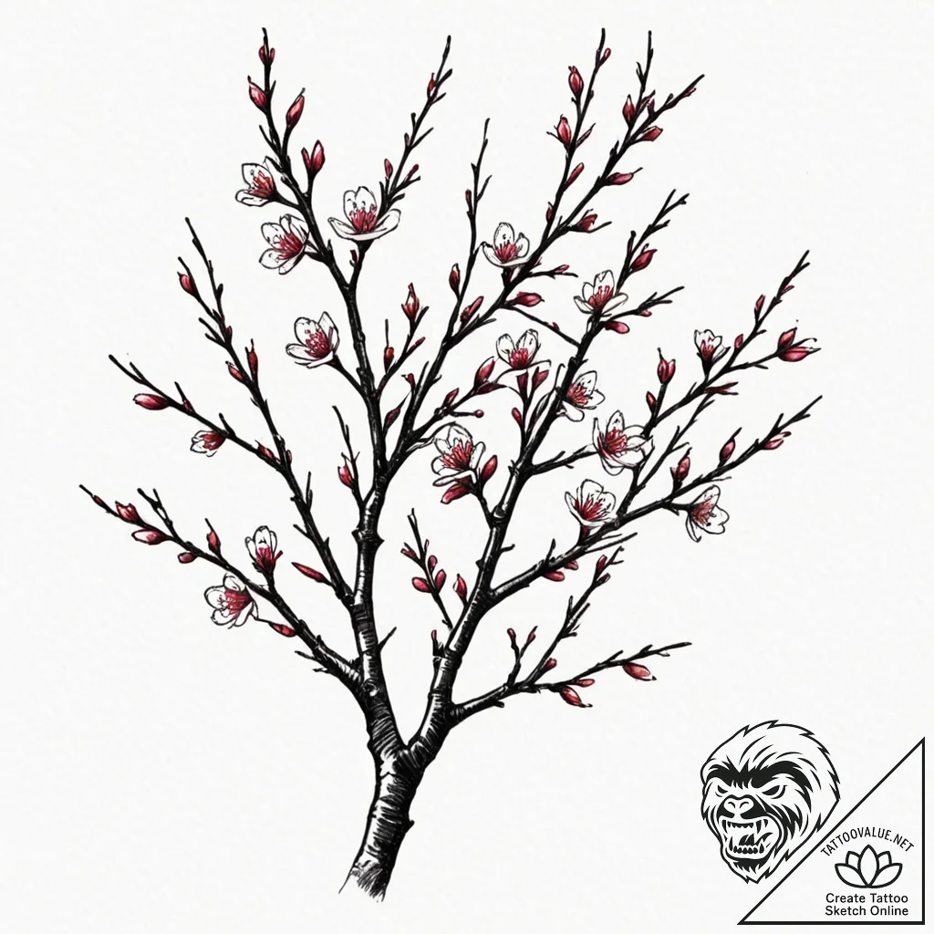 Tattoo sketch a branch of cherry blossoms, sy... - tattoo sketch (№1753031824_0, 20.07.2025 17:17) — tattoovalue.net