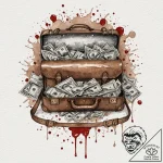 A trash polka composition of the briefcase fu… – tattoo sketch (№1753032155_0, 20.07.2025 17:22) — tattoovalue.net