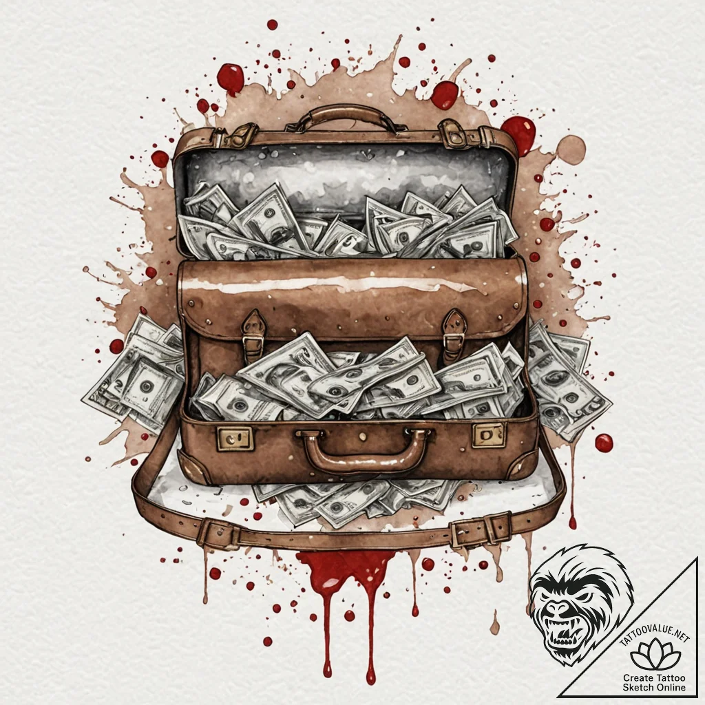 A trash polka composition of the briefcase fu... - tattoo sketch (№1753032155_0, 20.07.2025 17:22) — tattoovalue.net