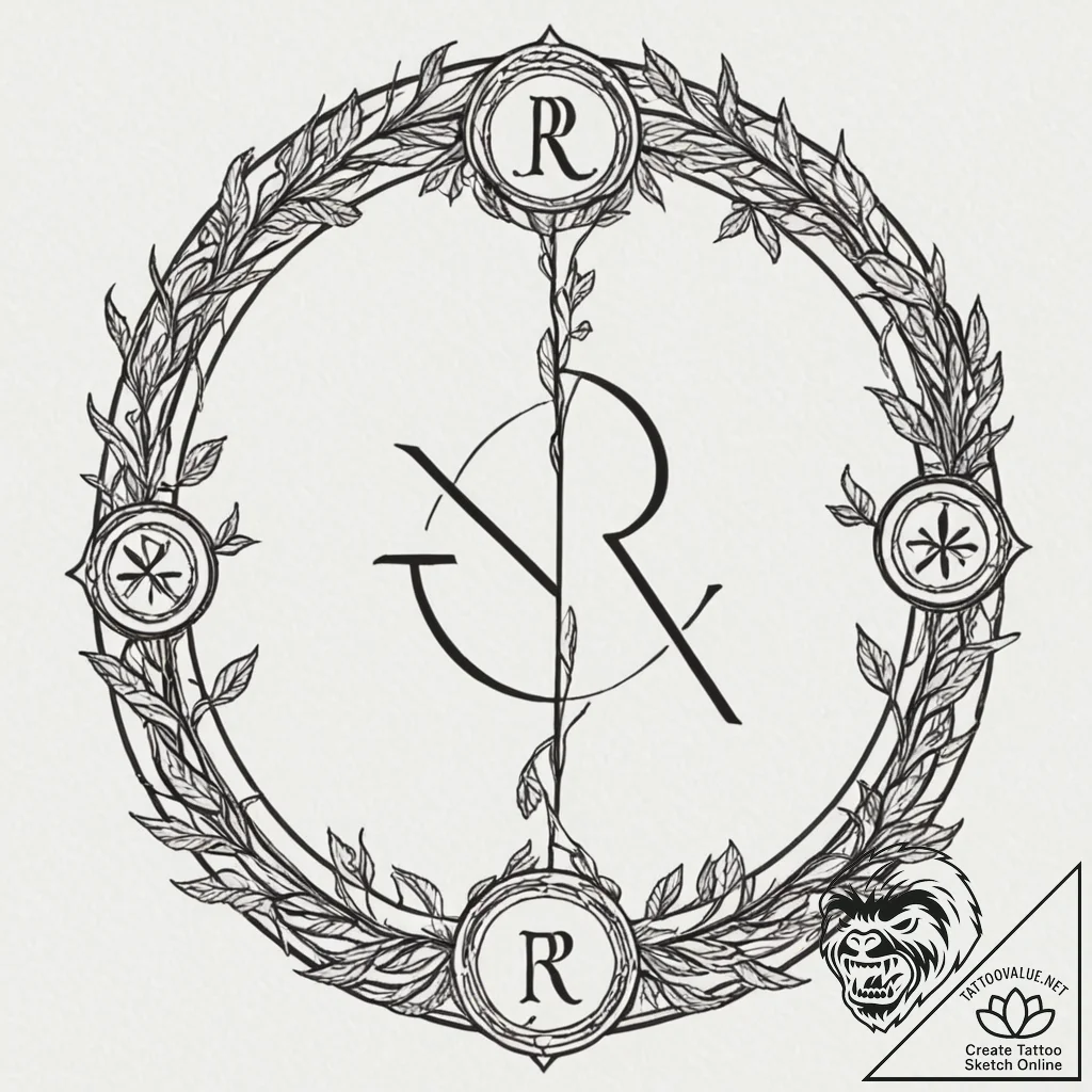128. tattoo sketch: "rod" rune as a central e... - tattoo sketch (№1753032901_0, 20.07.2025 17:35) — tattoovalue.net