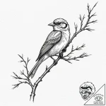 Tattoo sketch a stylized songbird perched on… – tattoo sketch (№1753033812_0, 20.07.2025 17:50) — tattoovalue.net