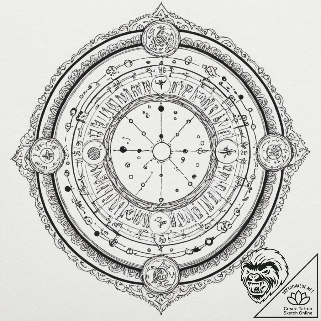 Tattoo design the zodiac symbol surrounded by... - tattoo sketch (№1753034722_0, 20.07.2025 18:05) — tattoovalue.net