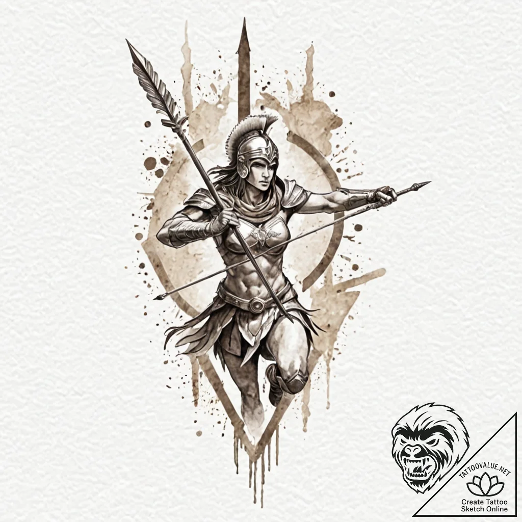 Tattoo design a spartan spear piercing throug... - tattoo sketch (№1753034970_0, 20.07.2025 18:09) — tattoovalue.net