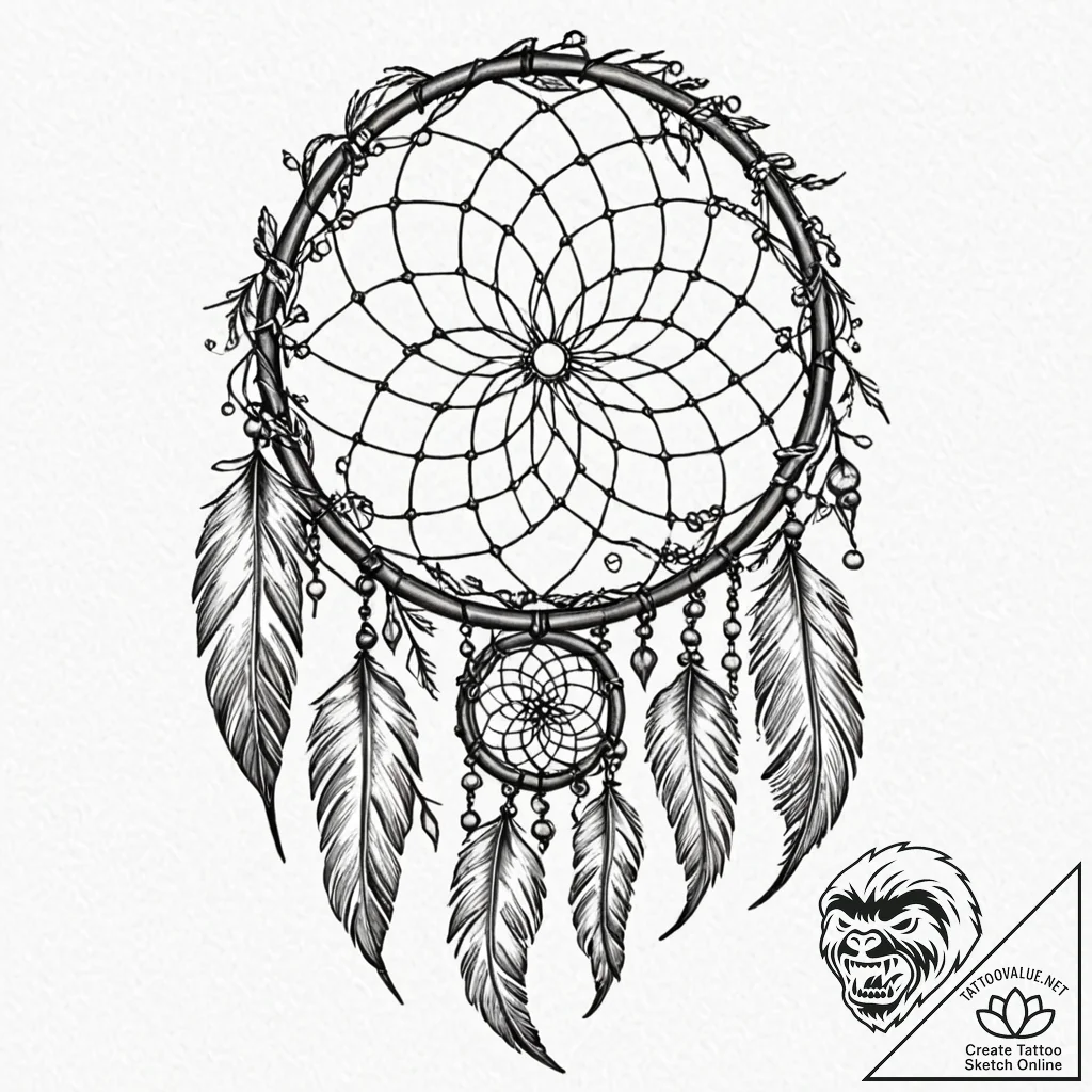 Tattoo design: a dreamcatcher design with a l... - tattoo sketch (№1753035630_0, 20.07.2025 18:20) — tattoovalue.net