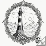 A shot of a lighthouse keeper looking out to… – tattoo sketch (№1753035794_0, 20.07.2025 18:23) — tattoovalue.net