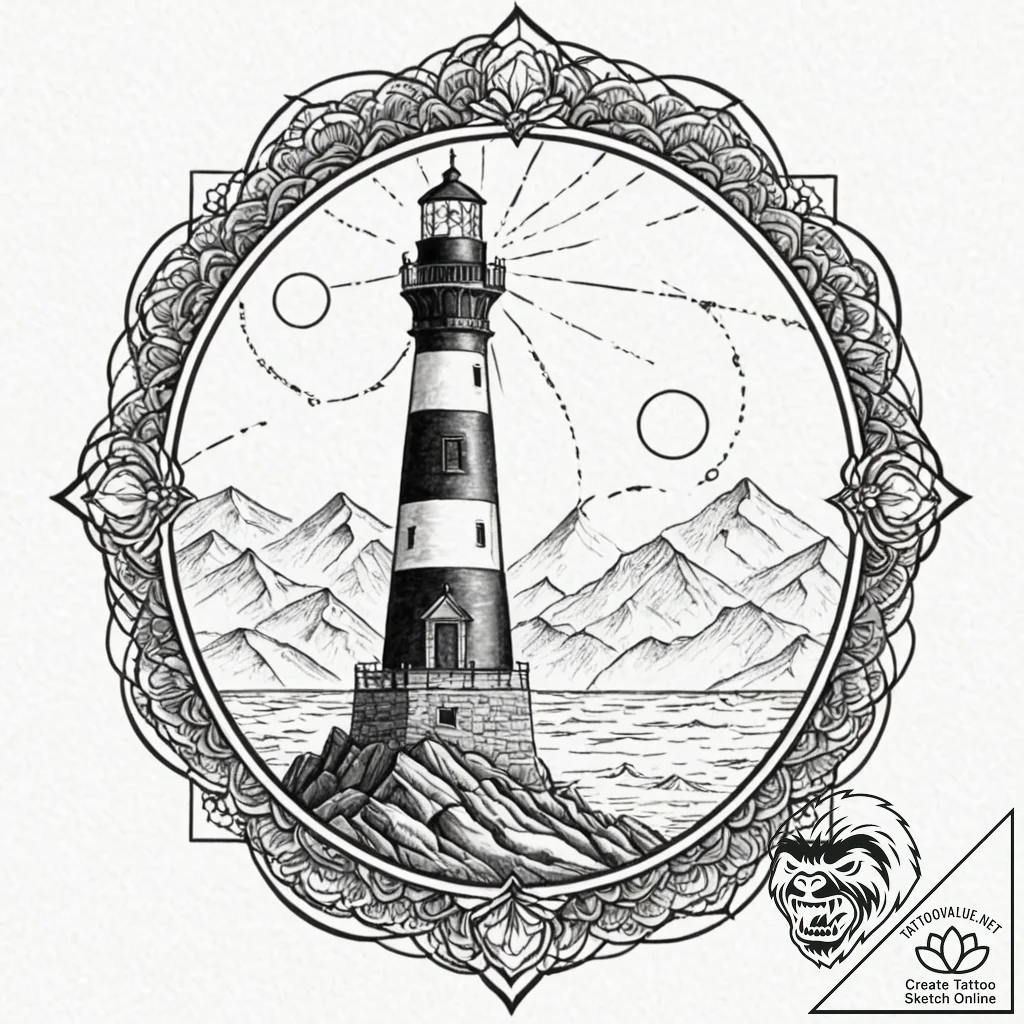 A shot of a lighthouse keeper looking out to... - tattoo sketch (№1753035794_0, 20.07.2025 18:23) — tattoovalue.net