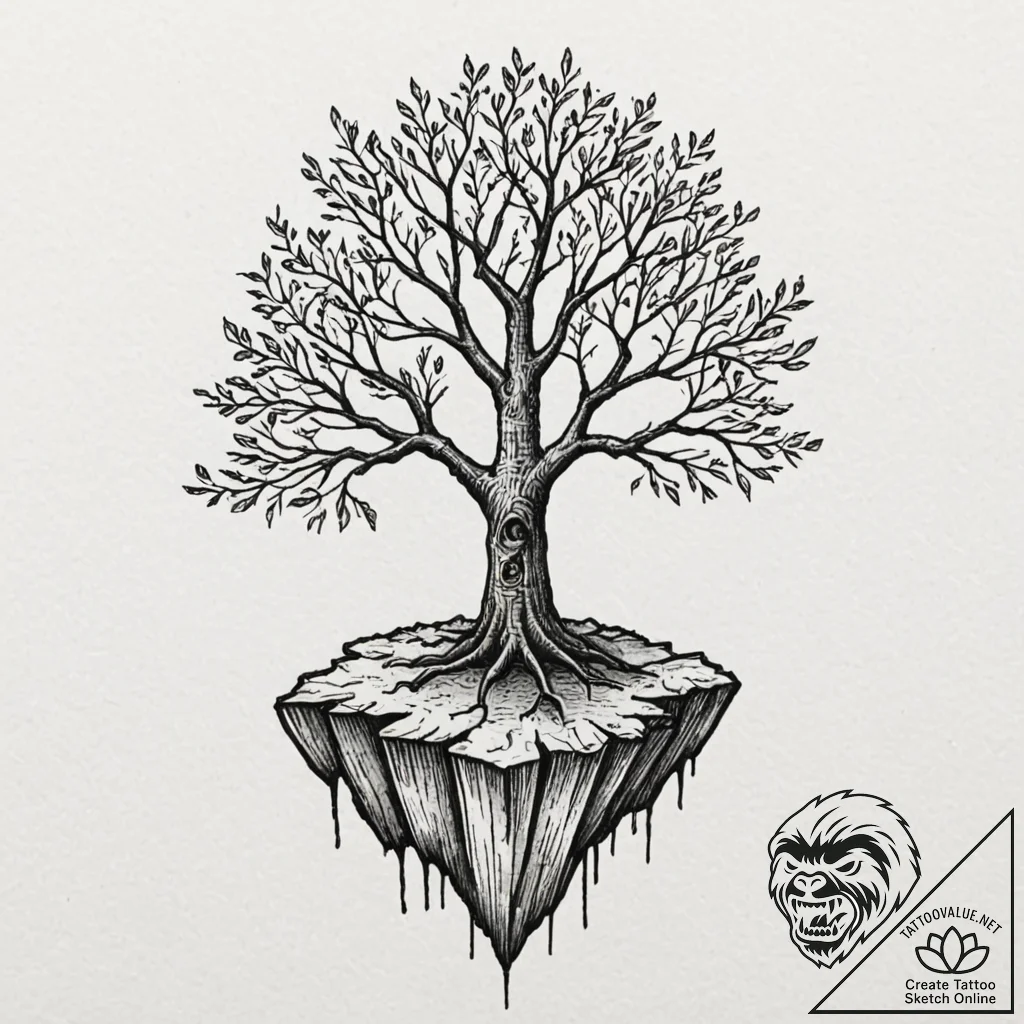 Tattoo sketch a single, strong tree growing o... - tattoo sketch (№1753036207_0, 20.07.2025 18:30) — tattoovalue.net