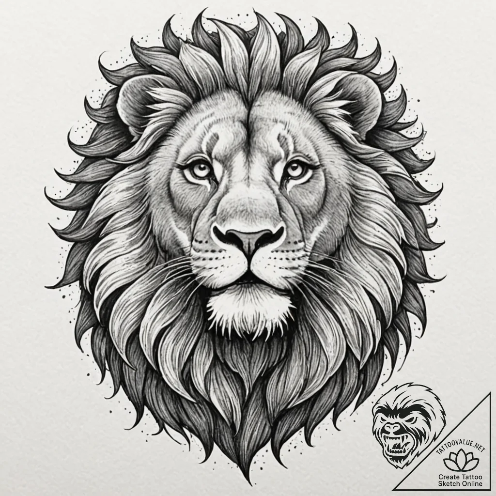 Tattoo sketch a powerful leo lion's face, roa... - tattoo sketch (№1753036289_0, 20.07.2025 18:31) — tattoovalue.net