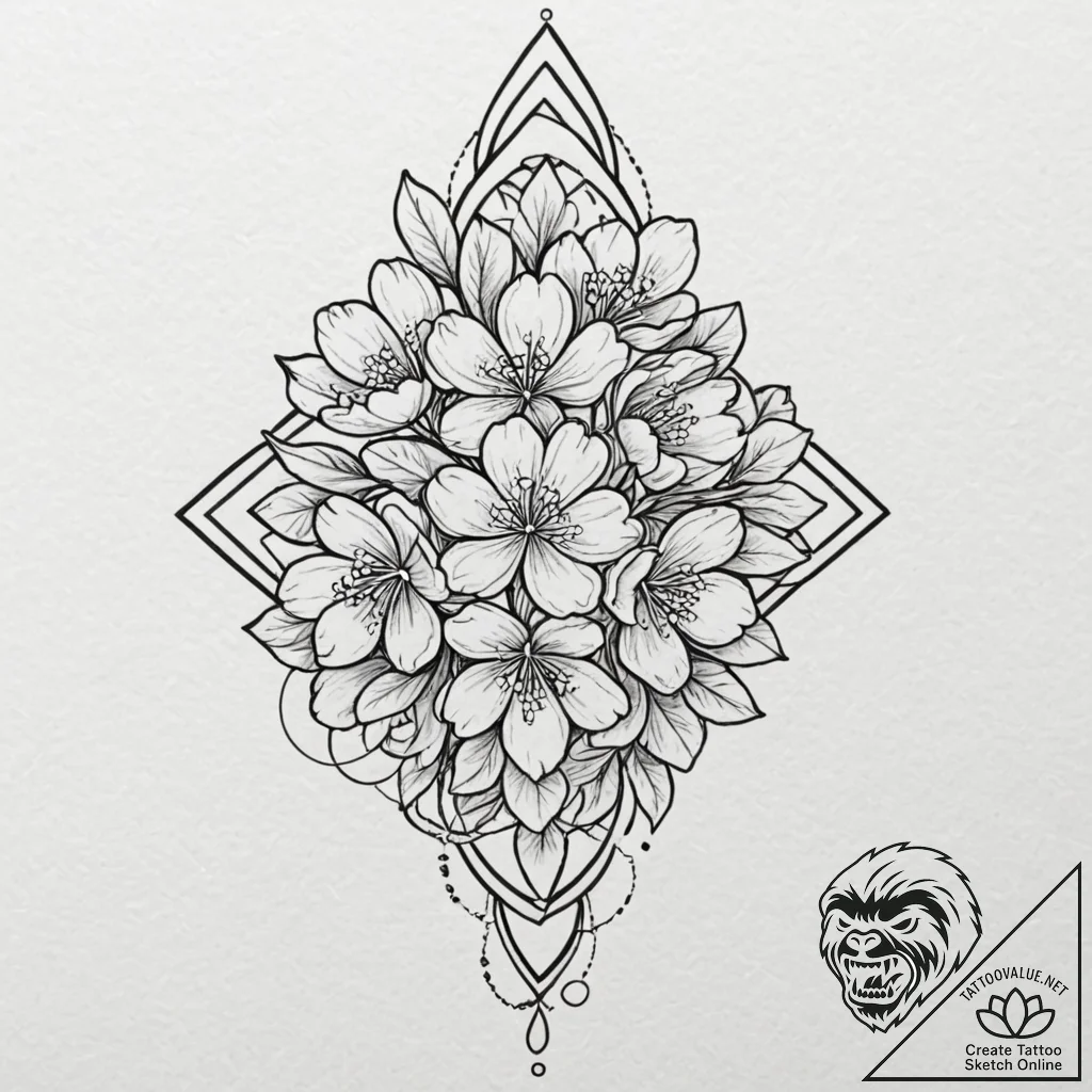 Tattoo design a delicate cherry blossom branc... - tattoo sketch (№1753036455_0, 20.07.2025 18:34) — tattoovalue.net