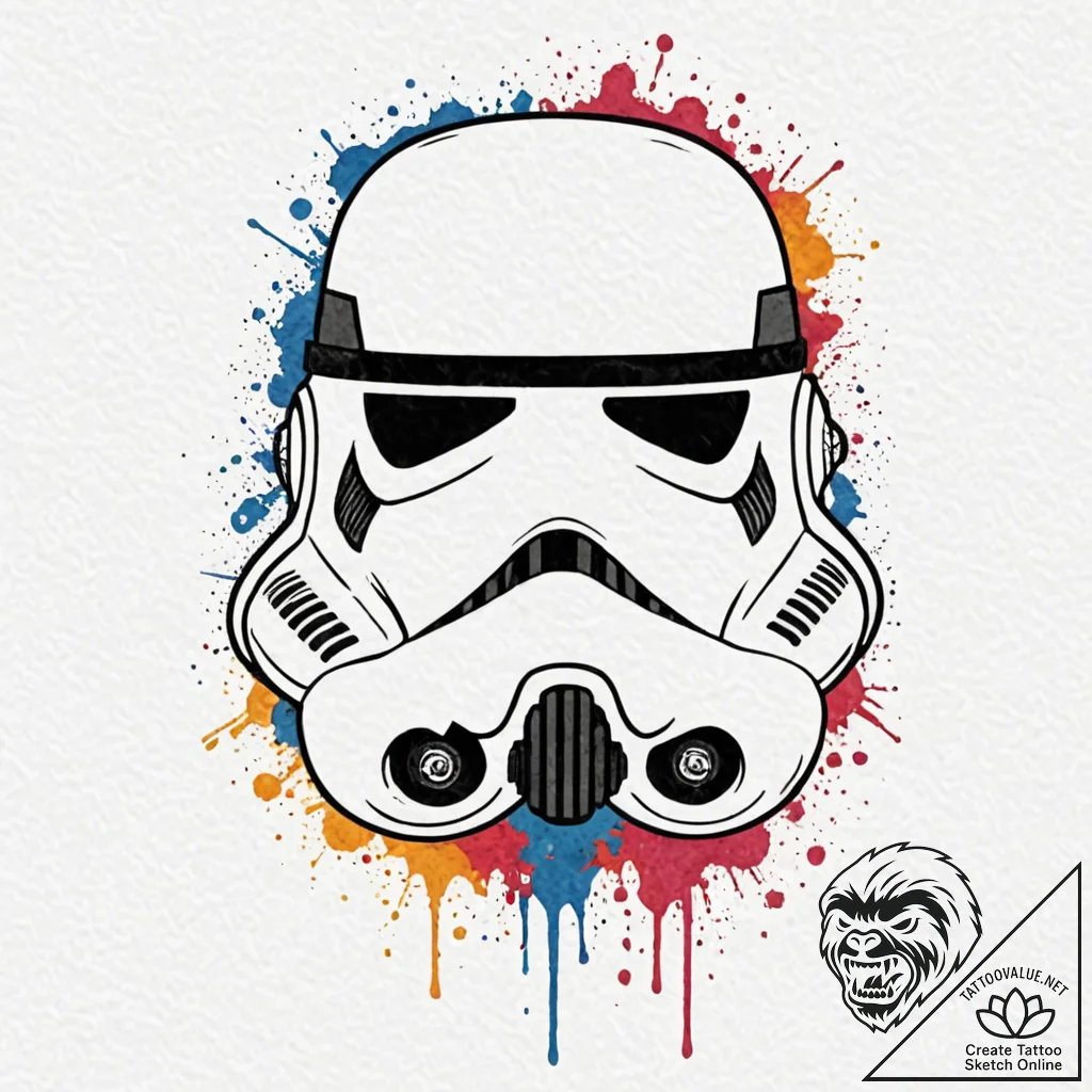 19. trash polka style tattoo of a stormtroope... - tattoo sketch (№1753036537_0, 20.07.2025 18:35) — tattoovalue.net