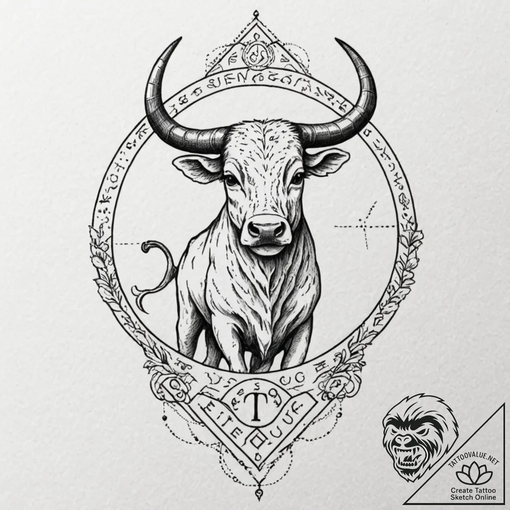 Tattoo design a zodiac animal with a banner b... - tattoo sketch (№1753036620_0, 20.07.2025 18:37) — tattoovalue.net